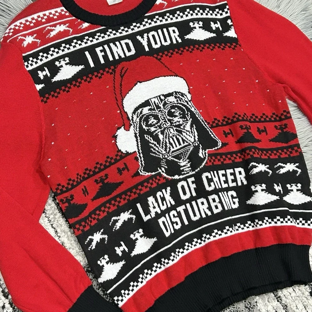 Star Wars Mens‎ Red Ugly Christmas Sweater Darth Vader Red Black Holiday XXL